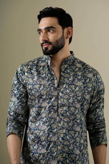 Buy Darzi House Blue Tussar Embroidery, Beads Eden Printed And Kurta Set Online at Aza Fashions Buy_Darzi House_Blue Tussar Embroidery, Beads Eden Printed And Kurta Set _Online_at_Aza_Fashions