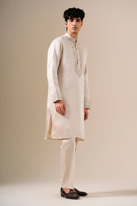 Darzi House Beige Silk Embroidery, Sequins Bloomwork Kurta Set Online at Aza Fashions Darzi House_Beige Silk Embroidery, Sequins Bloomwork Kurta Set _Online_at_Aza_Fashions