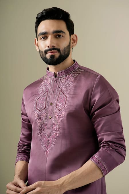 Buy Darzi House Purple Silk Embroidery, Sequins Plum Harmony Kurta Set Online at Aza Fashions Buy_Darzi House_Purple Silk Embroidery, Sequins Plum Harmony Kurta Set _Online_at_Aza_Fashions