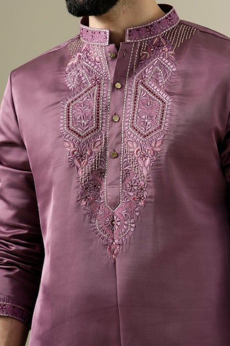 Shop Darzi House Purple Silk Embroidery, Sequins Plum Harmony Kurta Set Online at Aza Fashions Shop_Darzi House_Purple Silk Embroidery, Sequins Plum Harmony Kurta Set _Online_at_Aza_Fashions