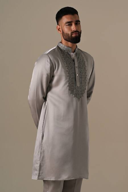 Buy Darzi House Gray Silk Embroidery, Beads, Metallic Thread Steel Grey Opulence Kurta Set Online at Aza Fashions Buy_Darzi House_Gray Silk Embroidery, Beads, Metallic Thread Steel Grey Opulence Kurta Set _Online_at_Aza_Fashions