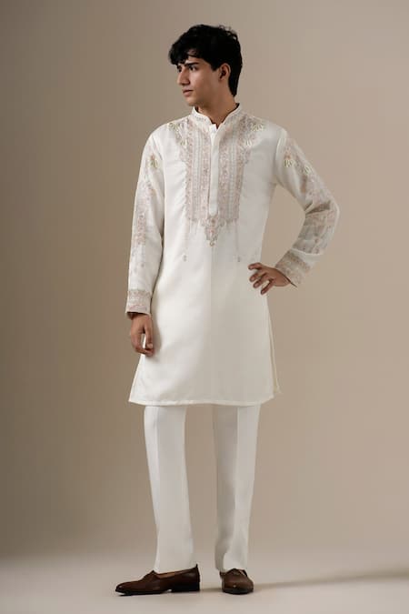 Darzi House Ivory Silk Embroidery, Beads Celestial Hand Kurta Set Online at Aza Fashions Darzi House_Ivory Silk Embroidery, Beads Celestial Hand Kurta Set _Online_at_Aza_Fashions
