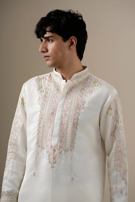 Darzi House Ivory Silk Embroidery, Beads Celestial Hand Kurta Set at Aza Fashions Darzi House_Ivory Silk Embroidery, Beads Celestial Hand Kurta Set _at_Aza_Fashions