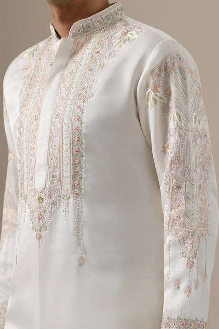 Shop Darzi House Ivory Silk Embroidery, Beads Celestial Hand Kurta Set Shop_Darzi House_Ivory Silk Embroidery, Beads Celestial Hand Kurta Set