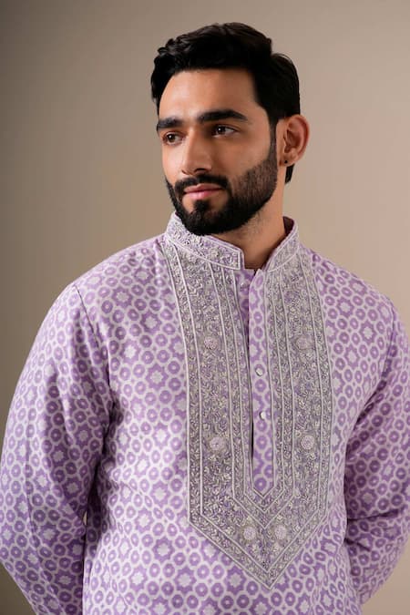 Shop Darzi House Lavender Cotton, Jacquard Embroidery, Beads, Zari Petals And Printed Kurta Set Online at Aza Fashions Shop_Darzi House_Lavender Cotton, Jacquard Embroidery, Beads, Zari Petals And Printed Kurta Set _Online_at_Aza_Fashions