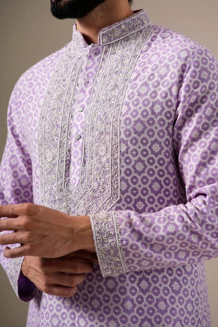 Buy Darzi House Lavender Cotton, Jacquard Embroidery, Beads, Zari Petals And Printed Kurta Set Buy_Darzi House_Lavender Cotton, Jacquard Embroidery, Beads, Zari Petals And Printed Kurta Set