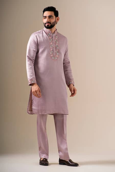 Darzi House Purple Silk Embroidery, Beads Dusky Rose Jardin Kurta Set Online at Aza Fashions Darzi House_Purple Silk Embroidery, Beads Dusky Rose Jardin Kurta Set _Online_at_Aza_Fashions