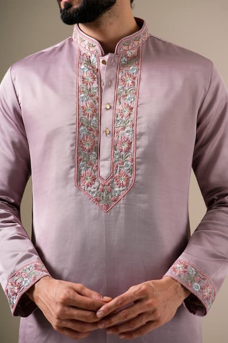 Shop Darzi House Purple Silk Embroidery, Beads Dusky Rose Jardin Kurta Set Online at Aza Fashions Shop_Darzi House_Purple Silk Embroidery, Beads Dusky Rose Jardin Kurta Set _Online_at_Aza_Fashions