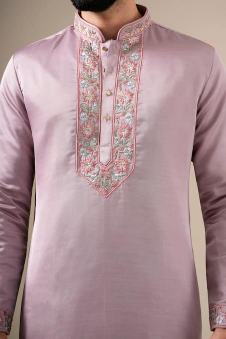 Darzi House Purple Silk Embroidery, Beads Dusky Rose Jardin Kurta Set at Aza Fashions Darzi House_Purple Silk Embroidery, Beads Dusky Rose Jardin Kurta Set _at_Aza_Fashions