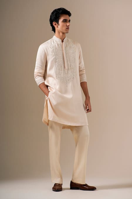 Buy Darzi House Beige Linen, Satin Embroidery, Pearls Mughal Elan Kurta Set Online at Aza Fashions Buy_Darzi House_Beige Linen, Satin Embroidery, Pearls Mughal Elan Kurta Set _Online_at_Aza_Fashions