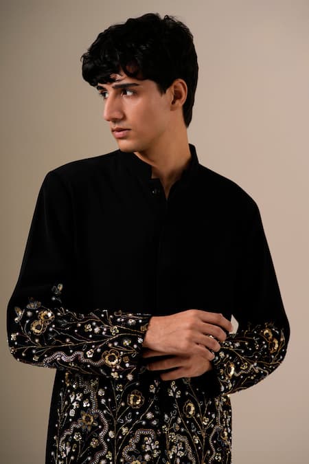 Shop Darzi House Black Crepe Sequins, Beads, Crystals Midnight Radiance Embroidered Kurta Set Online at Aza Fashions Shop_Darzi House_Black Crepe Sequins, Beads, Crystals Midnight Radiance Embroidered Kurta Set _Online_at_Aza_Fashions