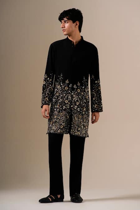 Buy Darzi House Black Crepe Sequins, Beads, Crystals Midnight Radiance Embroidered Kurta Set Buy_Darzi House_Black Crepe Sequins, Beads, Crystals Midnight Radiance Embroidered Kurta Set
