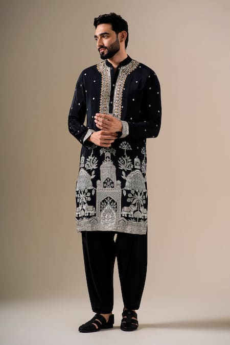 Darzi House Black Chinon Gota Patti, Sequins, Applique Darbar Grandeur Embellished Kurta Set Online at Aza Fashions Darzi House_Black Chinon Gota Patti, Sequins, Applique Darbar Grandeur Embellished Kurta Set _Online_at_Aza_Fashions