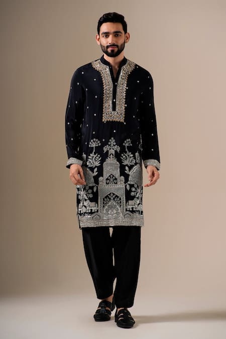 Shop Darzi House Black Chinon Gota Patti, Sequins, Applique Darbar Grandeur Embellished Kurta Set Online at Aza Fashions Shop_Darzi House_Black Chinon Gota Patti, Sequins, Applique Darbar Grandeur Embellished Kurta Set _Online_at_Aza_Fashions