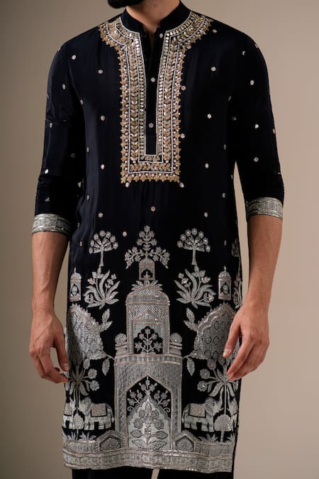 Buy Darzi House Black Chinon Gota Patti, Sequins, Applique Darbar Grandeur Embellished Kurta Set Buy_Darzi House_Black Chinon Gota Patti, Sequins, Applique Darbar Grandeur Embellished Kurta Set