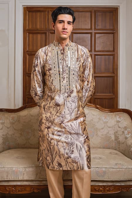 Buy Darzi House Beige Modal Mirrors, Foil Printing Reflections In Bloom Printed Kurta Set Online at Aza Fashions Buy_Darzi House_Beige Modal Mirrors, Foil Printing Reflections In Bloom Printed Kurta Set _Online_at_Aza_Fashions