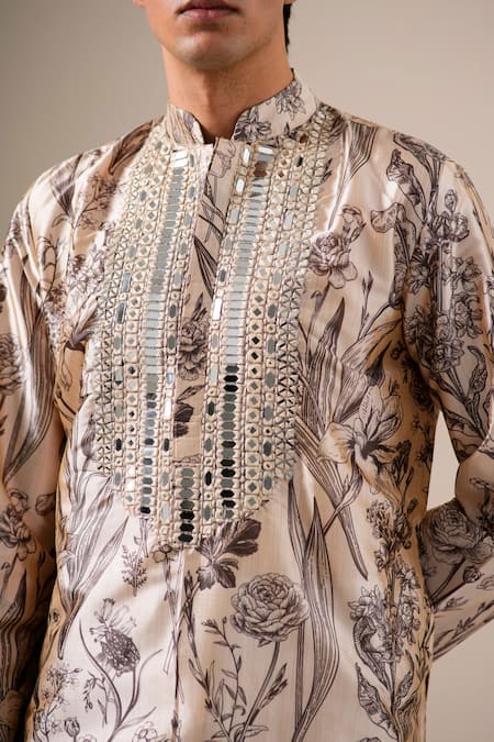 Buy Darzi House Beige Modal Mirrors, Foil Printing Reflections In Bloom Printed Kurta Set Buy_Darzi House_Beige Modal Mirrors, Foil Printing Reflections In Bloom Printed Kurta Set