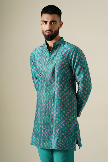 Darzi House Green Chanderi Cotton Beads, Sequins Teal Garden Kurta Set Online at Aza Fashions Darzi House_Green Chanderi Cotton Beads, Sequins Teal Garden Kurta Set _Online_at_Aza_Fashions