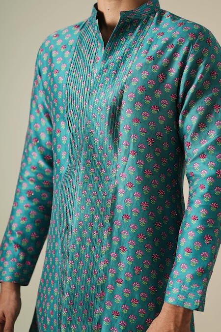 Buy Darzi House Green Chanderi Cotton Beads, Sequins Teal Garden Kurta Set Buy_Darzi House_Green Chanderi Cotton Beads, Sequins Teal Garden Kurta Set