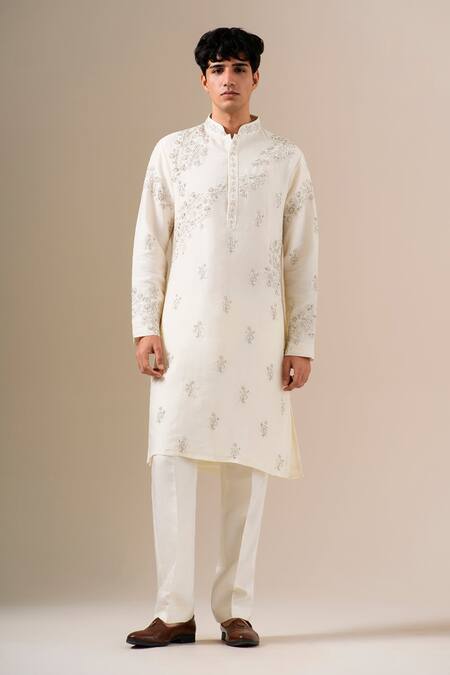 Darzi House Ivory Silk Embroidery, Beads Whispering Kurta Set Online at Aza Fashions Darzi House_Ivory Silk Embroidery, Beads Whispering Kurta Set _Online_at_Aza_Fashions
