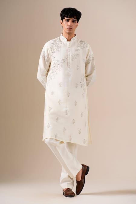 Shop Darzi House Ivory Silk Embroidery, Beads Whispering Kurta Set Online at Aza Fashions Shop_Darzi House_Ivory Silk Embroidery, Beads Whispering Kurta Set _Online_at_Aza_Fashions