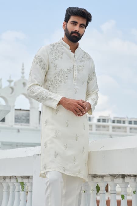 Buy Darzi House Ivory Silk Embroidery, Beads Whispering Kurta Set Buy_Darzi House_Ivory Silk Embroidery, Beads Whispering Kurta Set