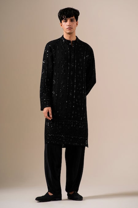 Darzi House Midnight Black Embroidered Kurta Patiyala Set