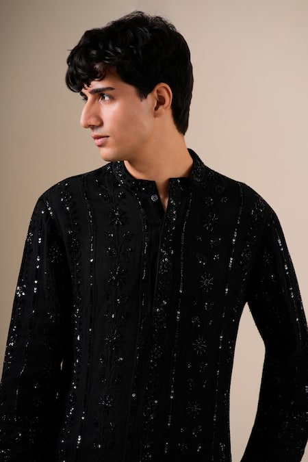 Shop Darzi House Black Georgette Sequins, Beads, Midnight Embroidered Kurta Patiyala Set Online at Aza Fashions Shop_Darzi House_Black Georgette Sequins, Beads, Midnight Embroidered Kurta Patiyala Set _Online_at_Aza_Fashions