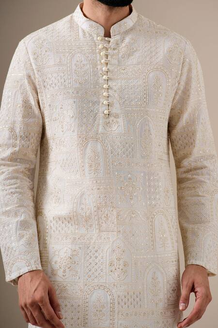 Shop Darzi House White Georgette Embroidery, Sequins Mughal Kurta Set Online at Aza Fashions Shop_Darzi House_White Georgette Embroidery, Sequins Mughal Kurta Set _Online_at_Aza_Fashions