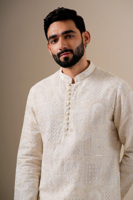 Darzi House White Georgette Embroidery, Sequins Mughal Kurta Set at Aza Fashions Darzi House_White Georgette Embroidery, Sequins Mughal Kurta Set _at_Aza_Fashions