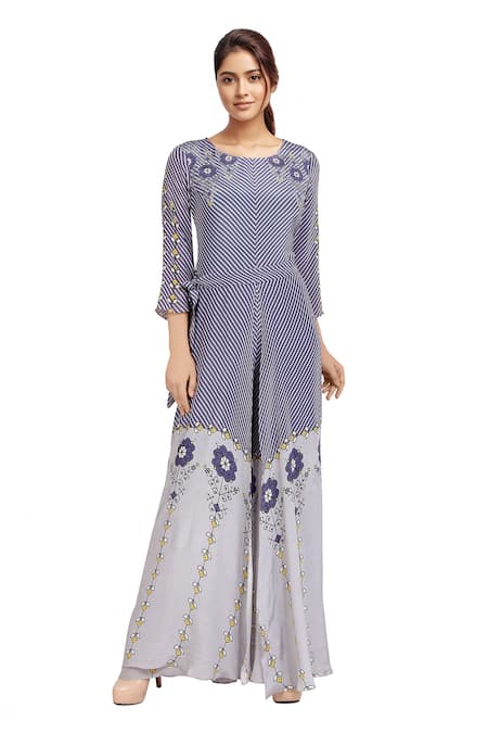 Soup By Sougat Paul Purple printed Crepe silk jumpsuit 