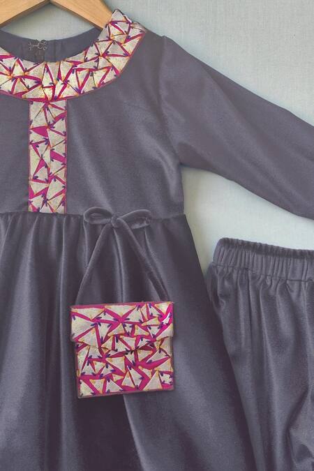 Label Neeti Blue Velvet, Cotton Geometric Applique Kurta Set Online at Aza Fashions Label Neeti_Blue Velvet, Cotton Geometric Applique Kurta Set _Online_at_Aza_Fashions