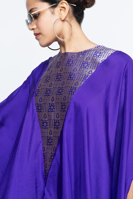 SOBARIKO_Purple Modal, Satin Round Neck Trisha Silk Cape And Skirt Set _at_Aza_Fashions