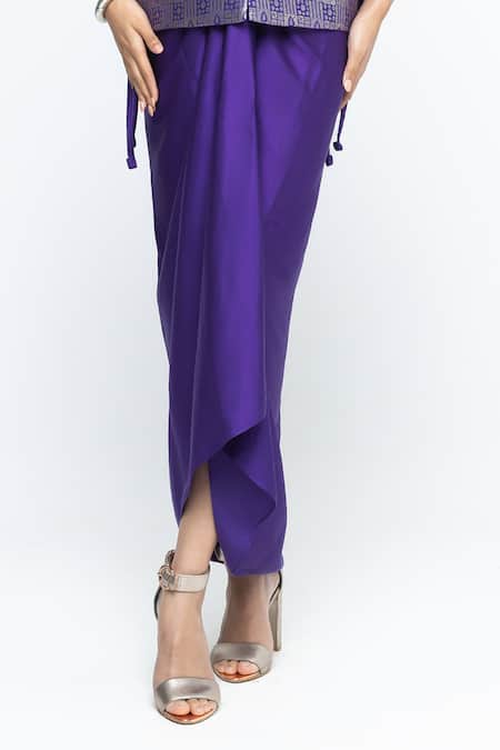 SOBARIKO Purple Silk V-neck Alia Brocade Gilet Jacket With Asymmetric Dress Online at Aza Fashions SOBARIKO_Purple Silk V-neck Alia Brocade Gilet Jacket With Asymmetric Dress _Online_at_Aza_Fashions