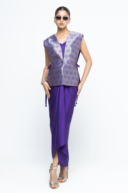 SOBARIKO Alia Brocade Gilet Jacket With Asymmetric Dress 