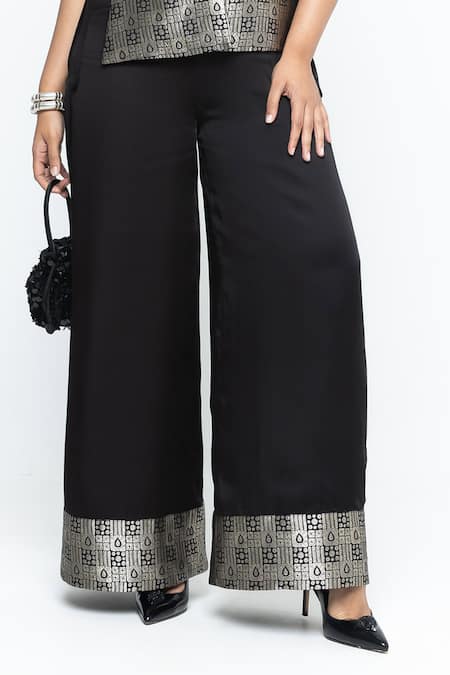 Buy SOBARIKO Black Silk, Modal, Satin Metallic Thread V-neck Alia Gilet With Jumpsuit Online at Aza Fashions Buy_SOBARIKO_Black Silk, Modal, Satin Metallic Thread V-neck Alia Gilet With Jumpsuit _Online_at_Aza_Fashions