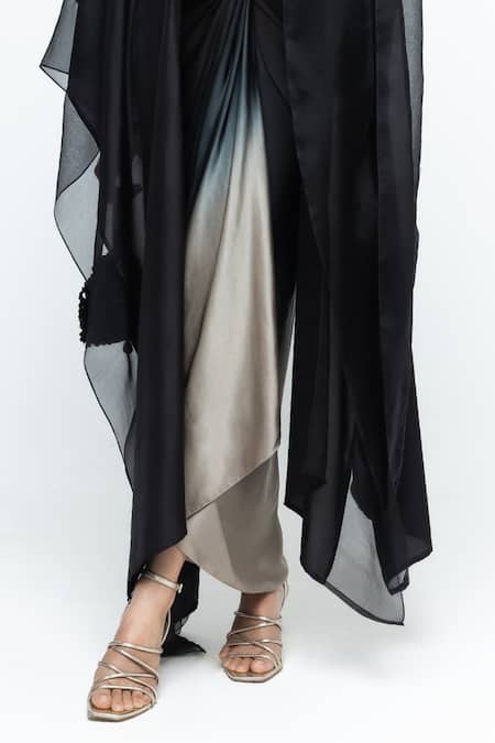 Buy SOBARIKO Black Silk V-neck Onaya Cape And Skirt Set Online at Aza Fashions Buy_SOBARIKO_Black Silk V-neck Onaya Cape And Skirt Set _Online_at_Aza_Fashions