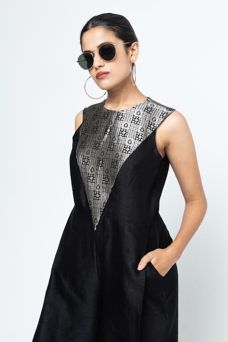 SOBARIKO Black Silk Round Neck Reha Woven Jumpsuit Online at Aza Fashions SOBARIKO_Black Silk Round Neck Reha Woven Jumpsuit _Online_at_Aza_Fashions