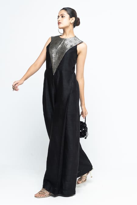 SOBARIKO Black Silk Round Neck Reha Woven Jumpsuit at Aza Fashions SOBARIKO_Black Silk Round Neck Reha Woven Jumpsuit _at_Aza_Fashions