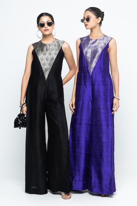 Buy SOBARIKO Black Silk Round Neck Reha Woven Jumpsuit Buy_SOBARIKO_Black Silk Round Neck Reha Woven Jumpsuit