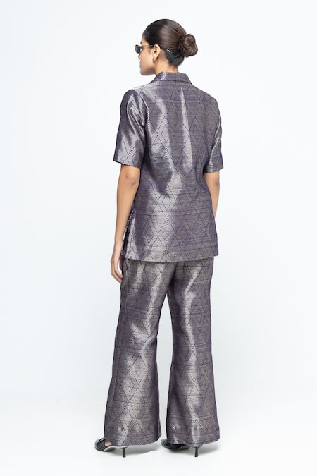 SOBARIKO Metallic Purple Wrap Blazer Pant Set