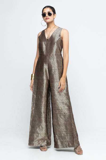 SOBARIKO Sera Brown Metallic Jumpsuit