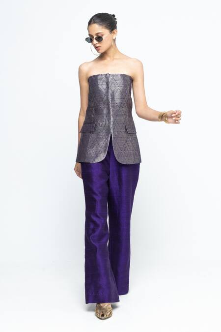 Buy SOBARIKO Purple Silk Bandeau Neck Tiya- Tube Jacket Set Online at Aza Fashions Buy_SOBARIKO_Purple Silk Bandeau Neck Tiya- Tube Jacket Set _Online_at_Aza_Fashions