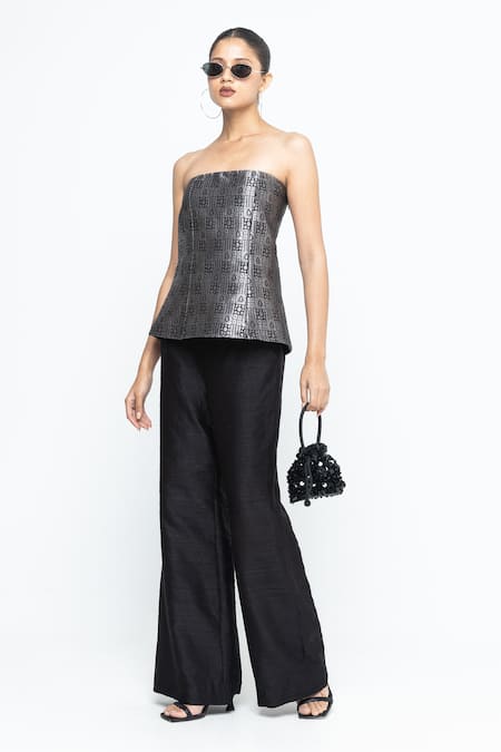 SOBARIKO Dela Strapless Brocade Top Pant Set