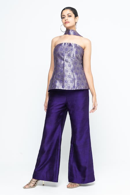 SOBARIKO Dela Strapless Brocade Top Pant Set