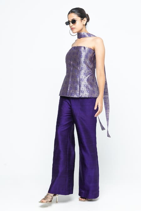 SOBARIKO Dela Strapless Brocade Top Pant Set