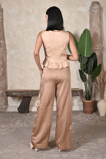 BAANI KHURANA Beige Embroidered Top & Pant Set 