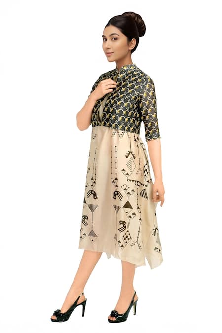 Soup By Sougat Paul Chanderi Silk Printed Maxi Dress With Jacket