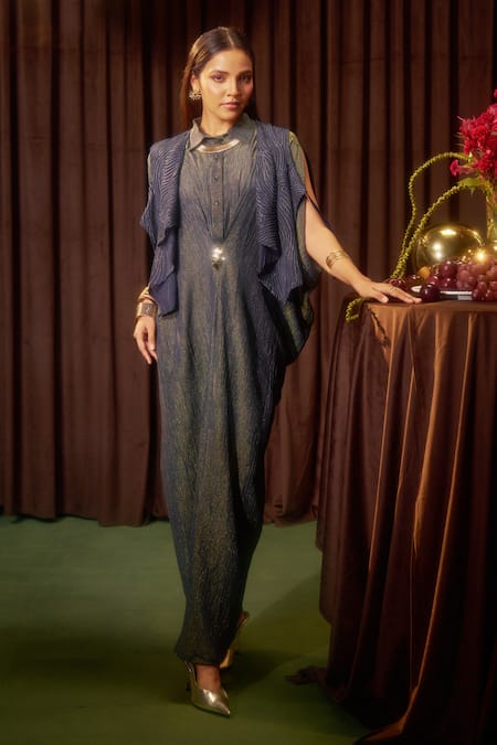 Coeur Aurea Wrinkled Kaftan With Structured Jacket