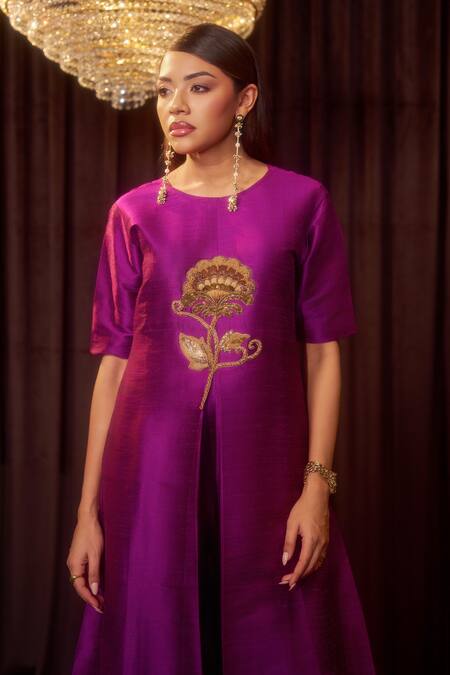Coeur Purple Silk Embroidery Round Neck Elor Rosara Jumpsuit Online at Aza Fashions Coeur_Purple Silk Embroidery Round Neck Elor Rosara Jumpsuit _Online_at_Aza_Fashions